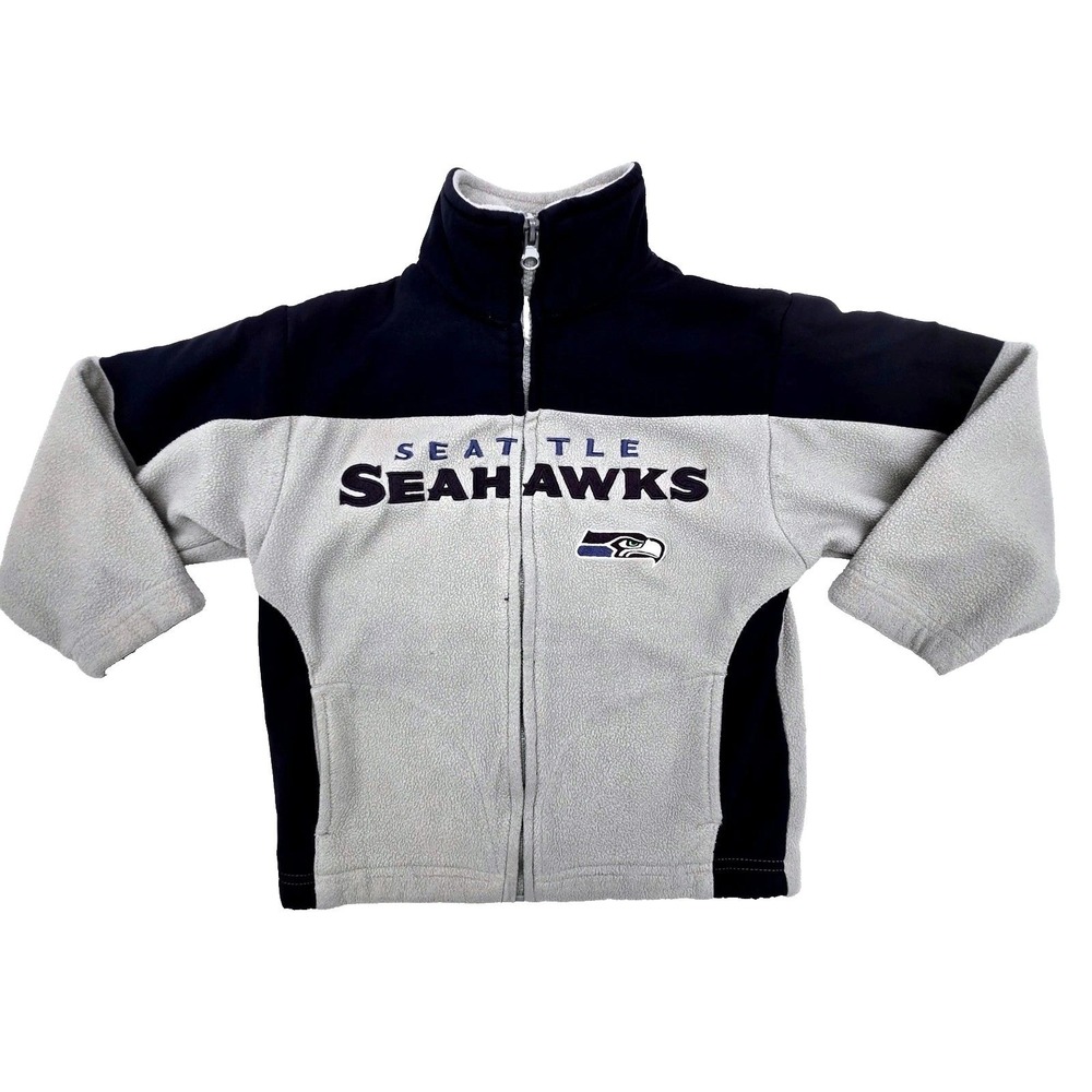 Vintage Seattle Seahawks Reebok Fleece Jacket Gray Navy Blue Full Zip Size 5/6